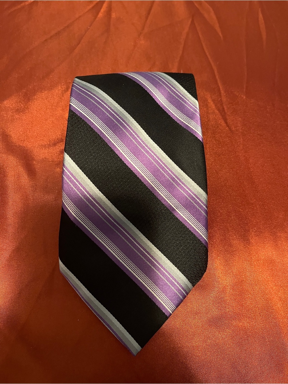 Men's Black Tie with Purple and Silver Stripe